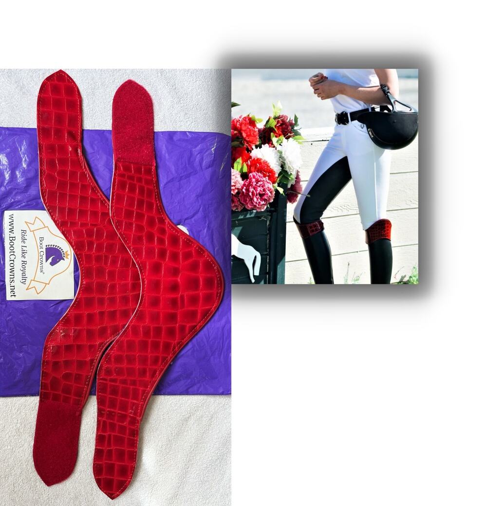 Boot Crowns Lipstick Red Croc Leather Topper Standard Size Dressage Showjumping